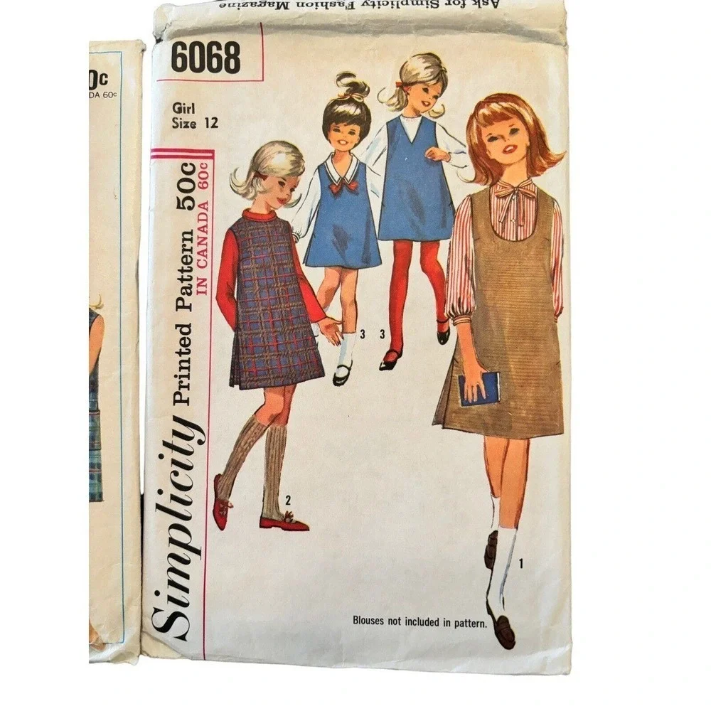 Simplicity Vintage 60's Girls Dress Lot Jumper Sewing Pattern Sz 12 Retro Boho